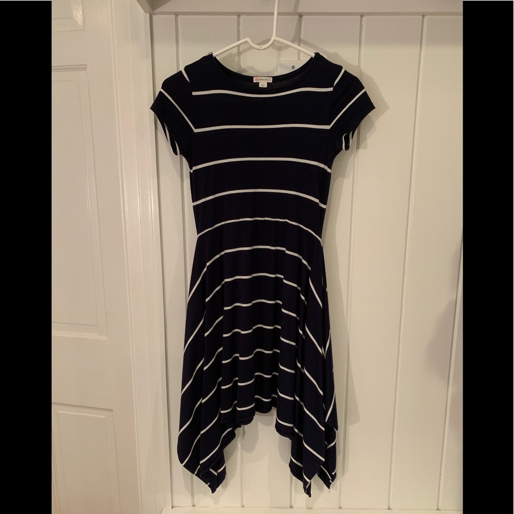 Crewcuts girls navy blue and cream striped dress